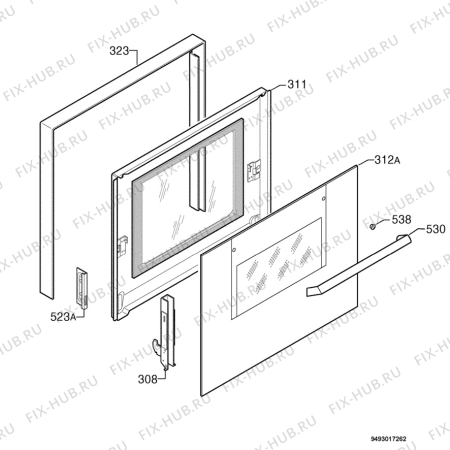 Взрыв-схема плиты (духовки) Zanussi ZOU893QX - Схема узла Door 003